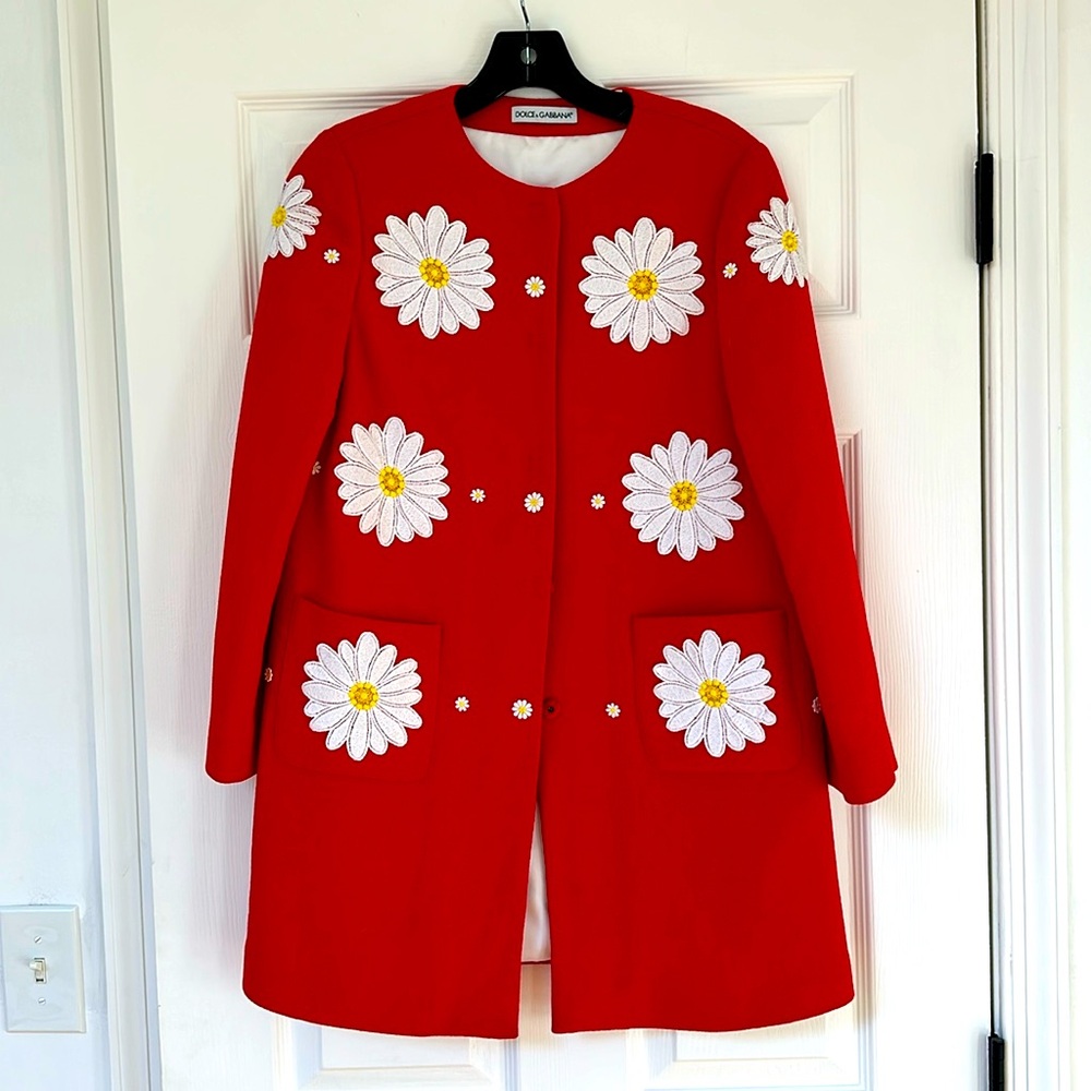 DOLCE & GABBANA Girls Red White Daisy Coat Size 11-12